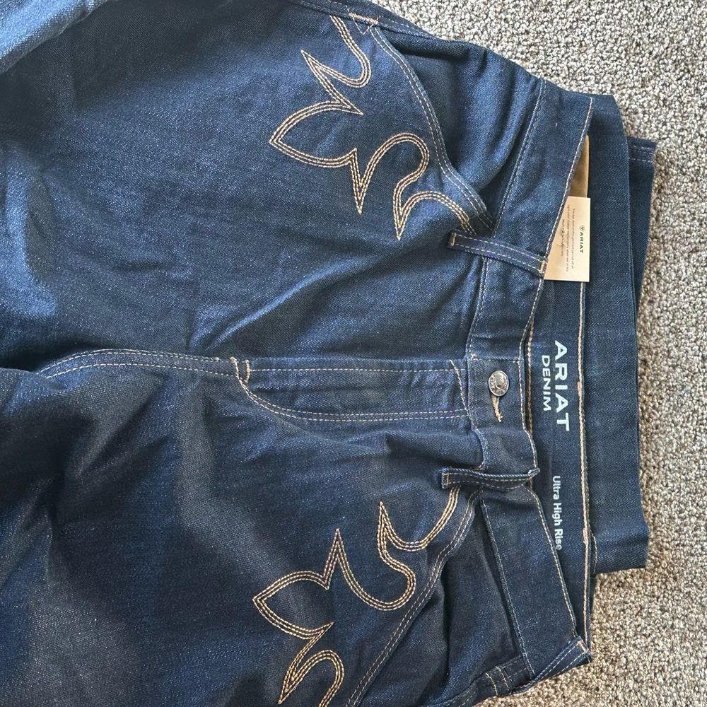 Ariat Dark Blue Denim Jeans with Tan Stitching
